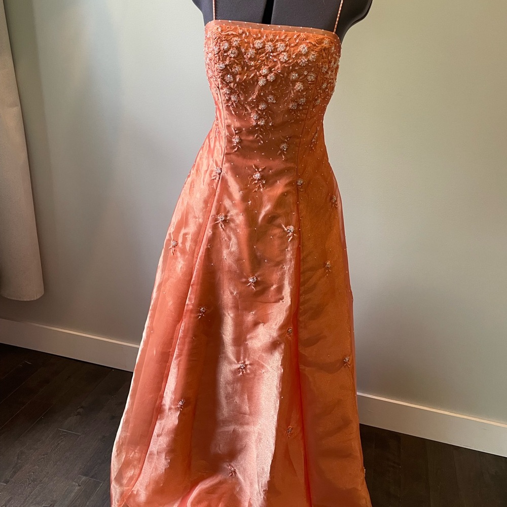 Mori Lee Peach Embellished Prom Dress